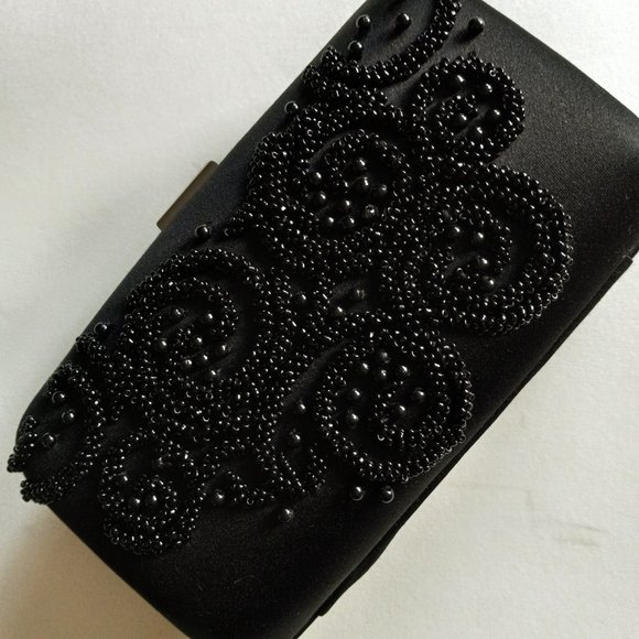 Ann Taylor Black and Gold Beaded Hard Clutch Purse - Picture 3 of 9